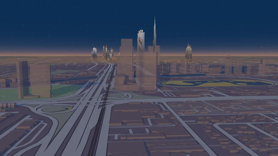 Dubai at dusk in 3D